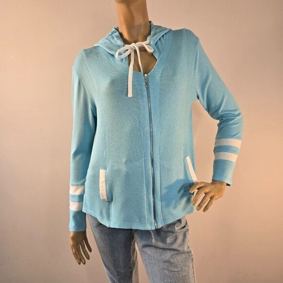 French Kyss Blue Hoodie Full Zip Size Large Soft Summer Knit - Picture 2 of 9
